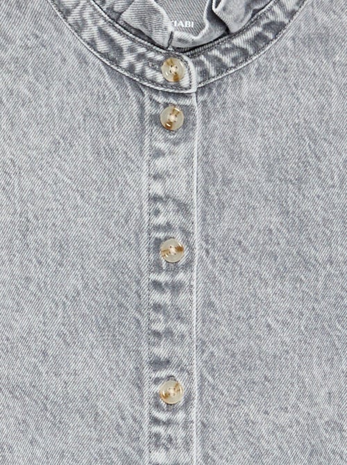 Chemisier denim avec col montant volanté - Kiabi