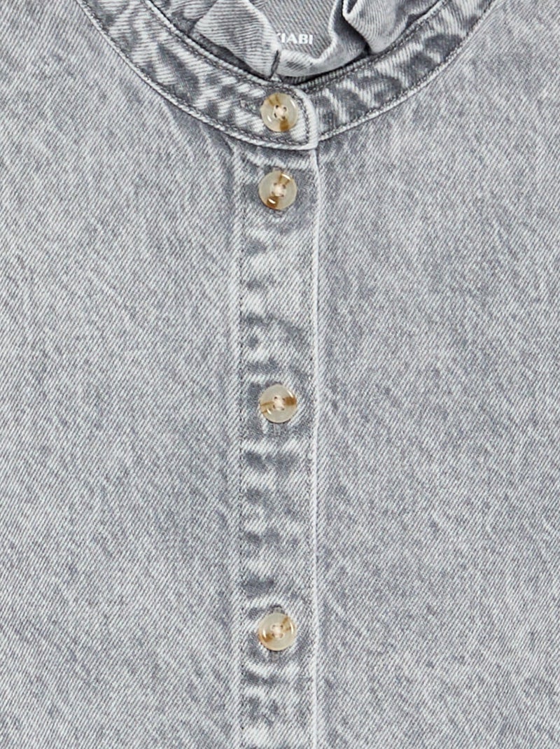 Chemisier denim avec col montant volanté Gris - Kiabi
