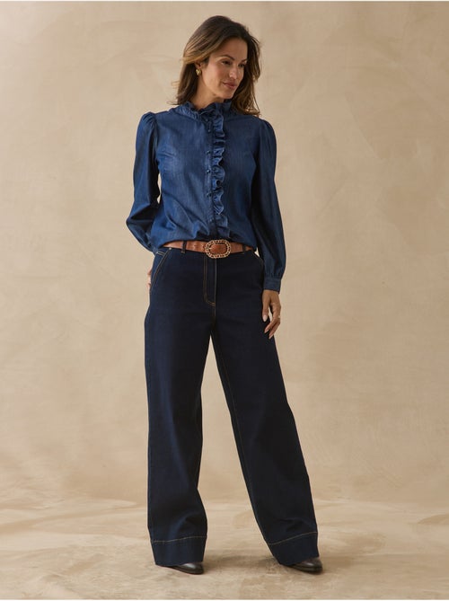 Chemisier denim col volanté - DAXON - Kiabi Chemisier denim col volanté - DAXON - Kiabi