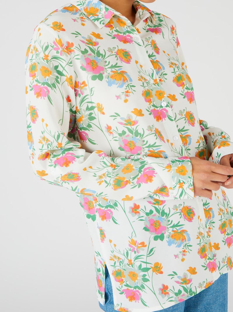 Chemisier doux imprimé fleurs - Damart Blanc Ecru - Kiabi