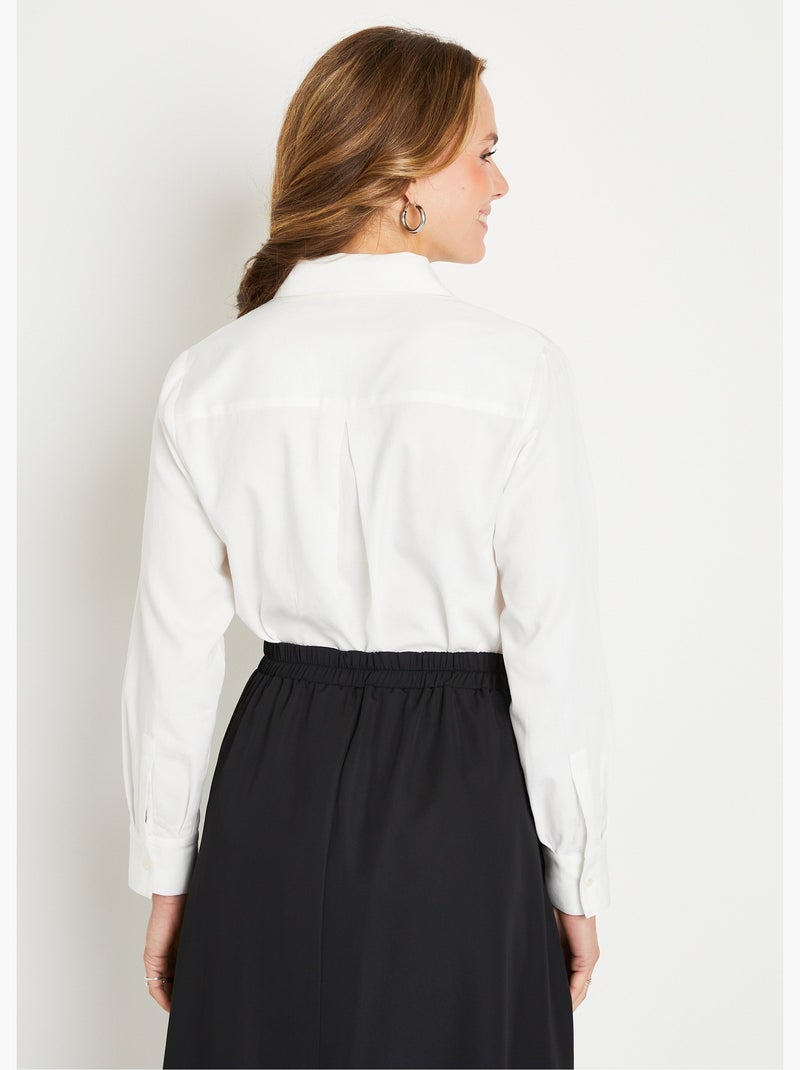 Chemisier droit boutonné coton uni bijoux Ecru - Kiabi