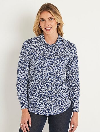 Chemisier droit coton fleuri boutonné - Afibel