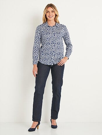 Chemisier droit coton fleuri boutonné - Afibel
