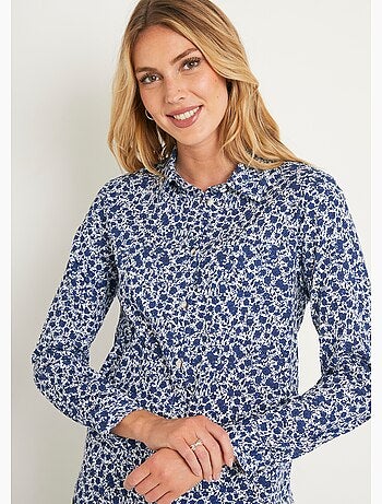 Chemisier droit coton fleuri boutonné - Afibel