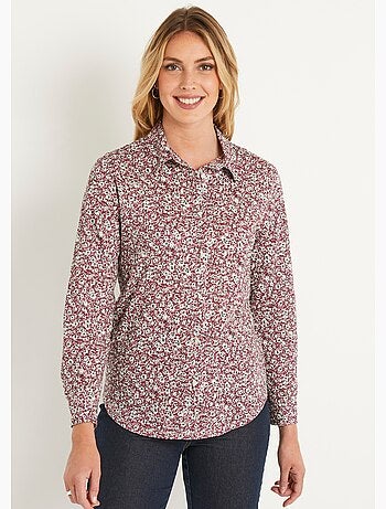 Chemisier droit coton fleuri boutonné - Afibel