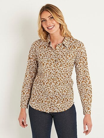 Chemisier droit coton fleuri boutonné - Afibel