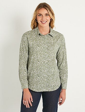 Chemisier droit coton fleuri boutonné - Afibel