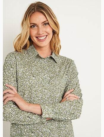 Chemisier droit coton fleuri boutonné - Afibel