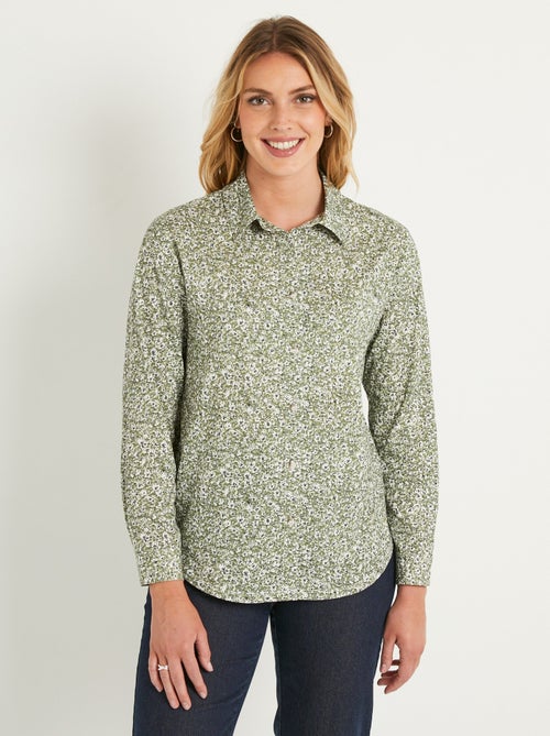Chemisier droit coton fleuri boutonné - Afibel - Kiabi