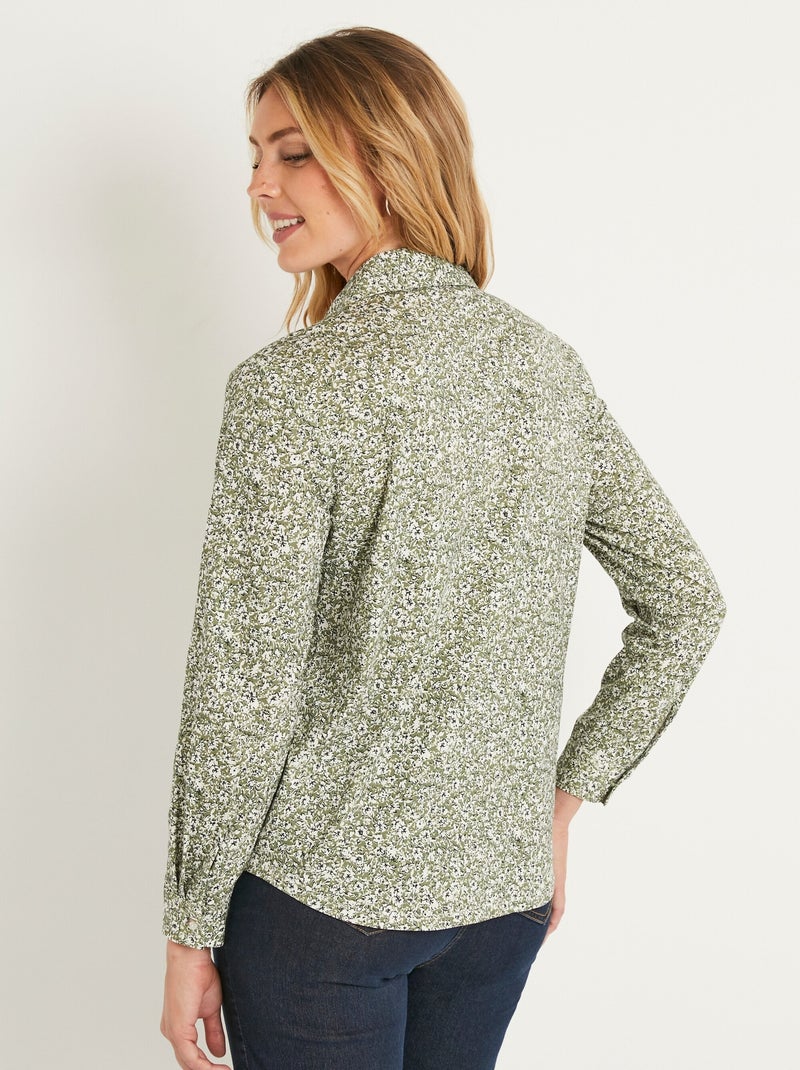 Chemisier droit coton fleuri boutonné - Afibel Vert - Kiabi