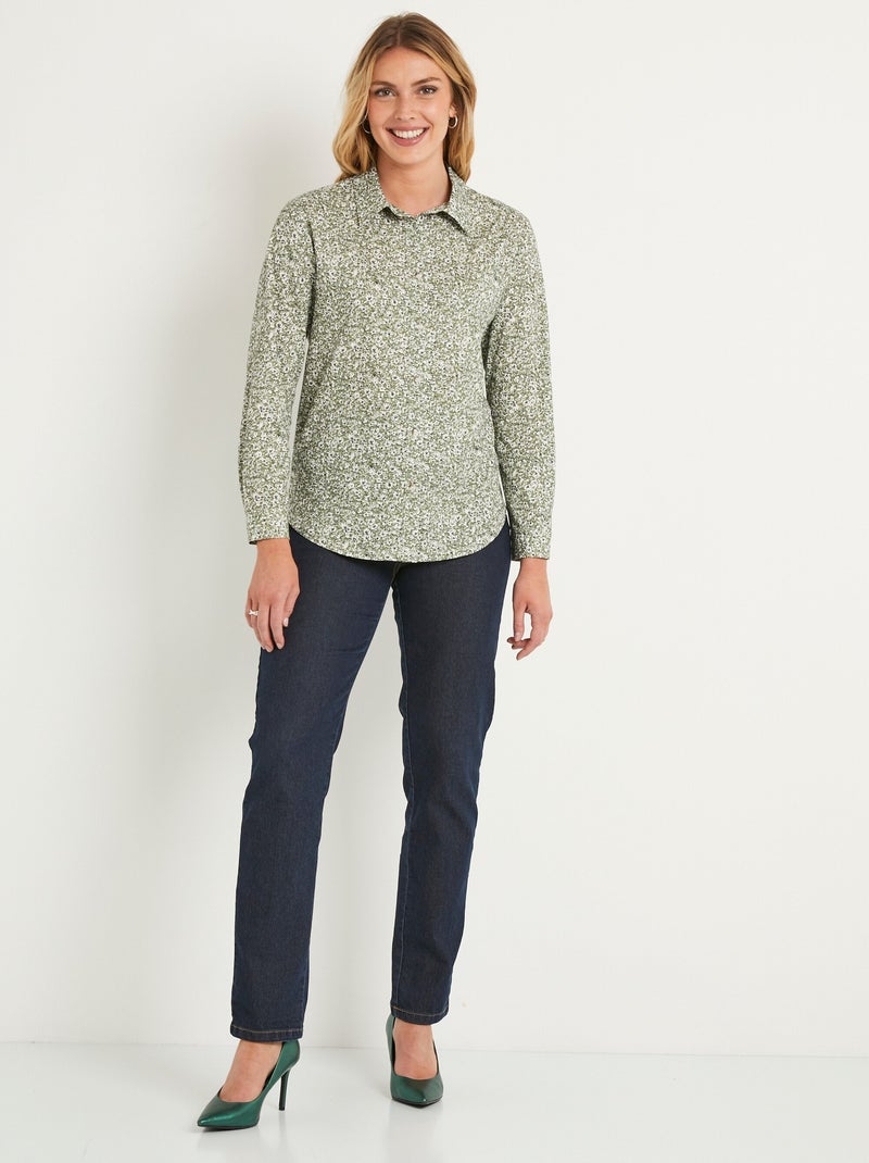 Chemisier droit coton fleuri boutonné - Afibel Vert - Kiabi