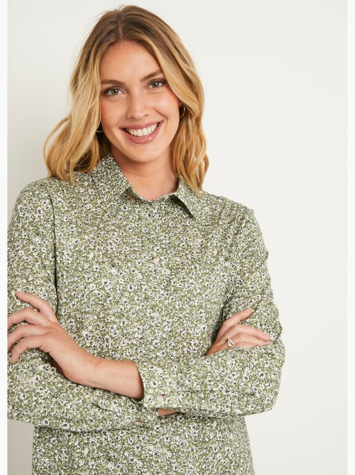 Chemisier droit coton fleuri boutonné - Afibel - Kiabi