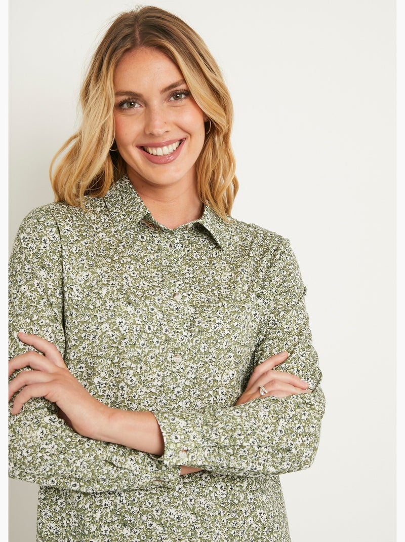 Chemisier droit coton fleuri boutonné - Afibel Vert - Kiabi