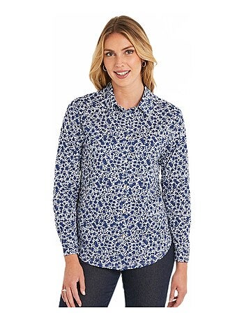 Chemisier droit coton fleuri boutonné