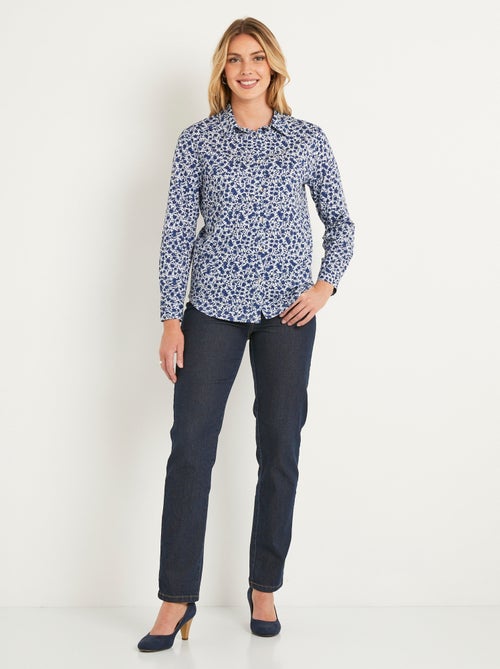 Chemisier droit coton fleuri boutonné - Kiabi