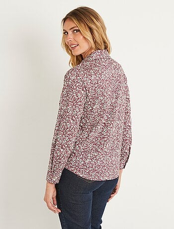 Chemisier droit coton fleuri boutonné