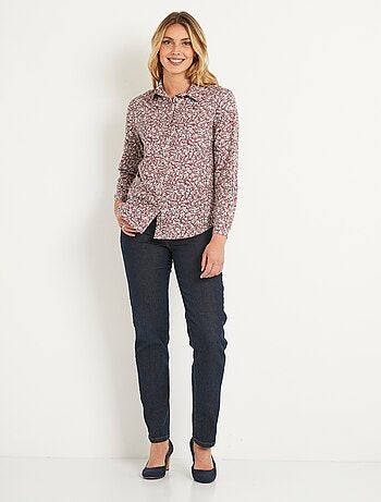 Chemisier droit coton fleuri boutonné