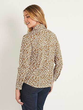 Chemisier droit coton fleuri boutonné