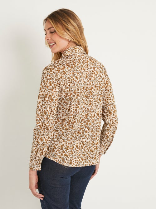 Chemisier droit coton fleuri boutonné - Kiabi