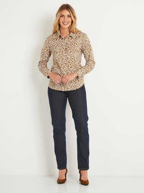 Chemisier droit coton fleuri boutonné - Kiabi