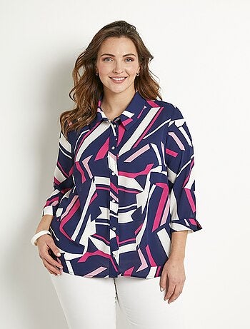 Chemisier droit graphique manches 3/4