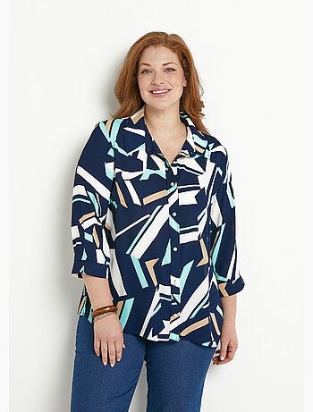 Chemisier droit graphique manches 3/4