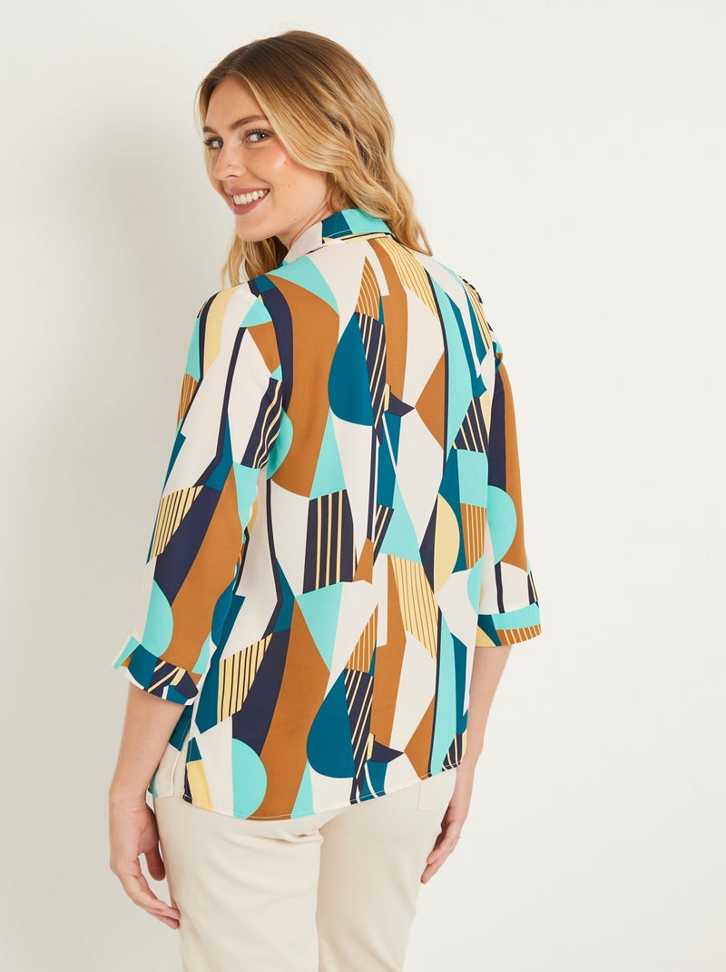 Chemisier droit long imprimé graphique Ecru - Kiabi