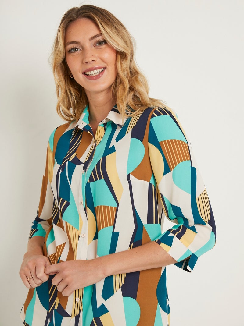 Chemisier droit long imprimé graphique Ecru - Kiabi