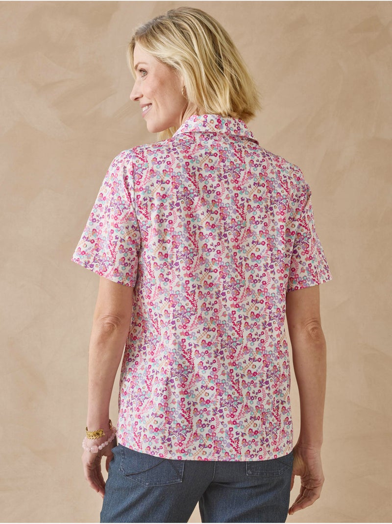 Chemisier effet plastron manches courtes - DAXON Blanc Rose clair Bleu - Kiabi