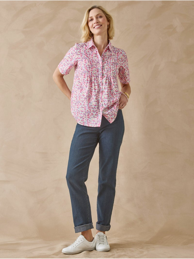 Chemisier effet plastron manches courtes - DAXON Blanc Rose clair Bleu - Kiabi