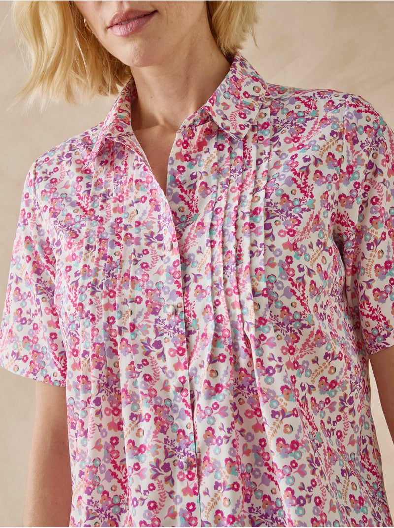 Chemisier effet plastron manches courtes - DAXON Blanc Rose clair Bleu - Kiabi