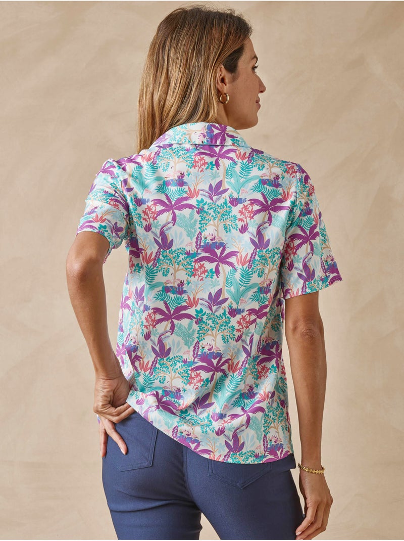 Chemisier effet plastron manches courtes - DAXON Bleu Violet - Kiabi