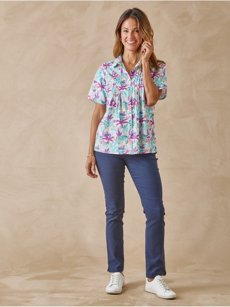 Chemisier effet plastron manches courtes - DAXON Bleu Violet - Kiabi
