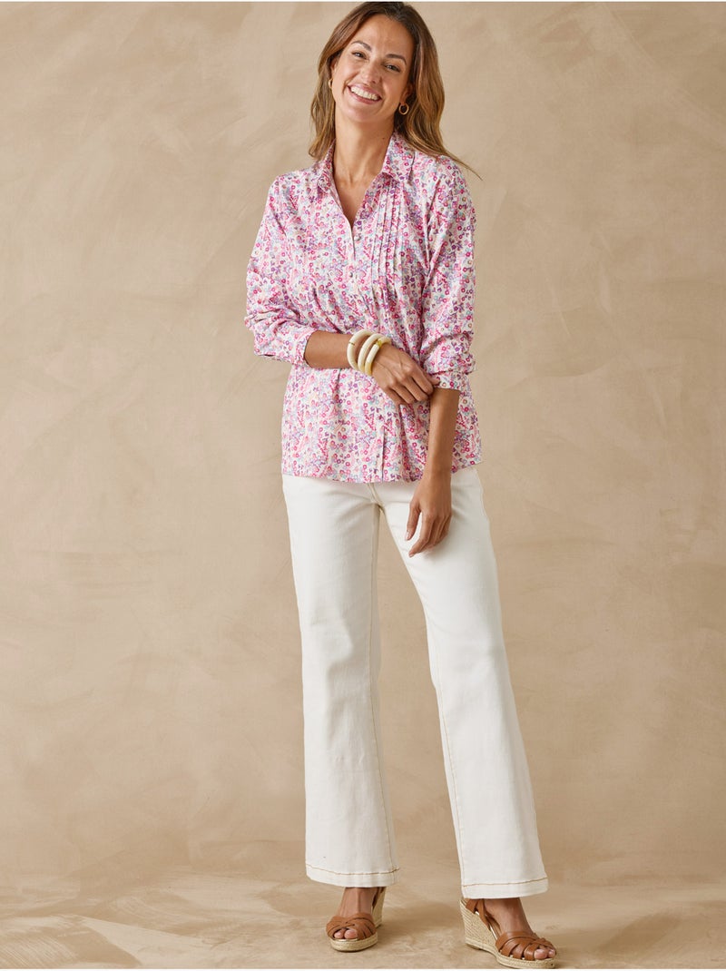 Chemisier effet plastron manches longues - DAXON Blanc/Multirose - Kiabi