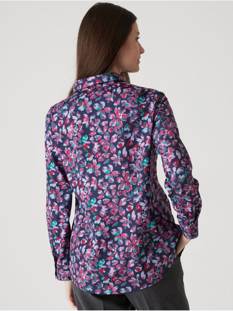 Chemisier effet plastron manches longues - DAXON Marine/Multicolore - Kiabi