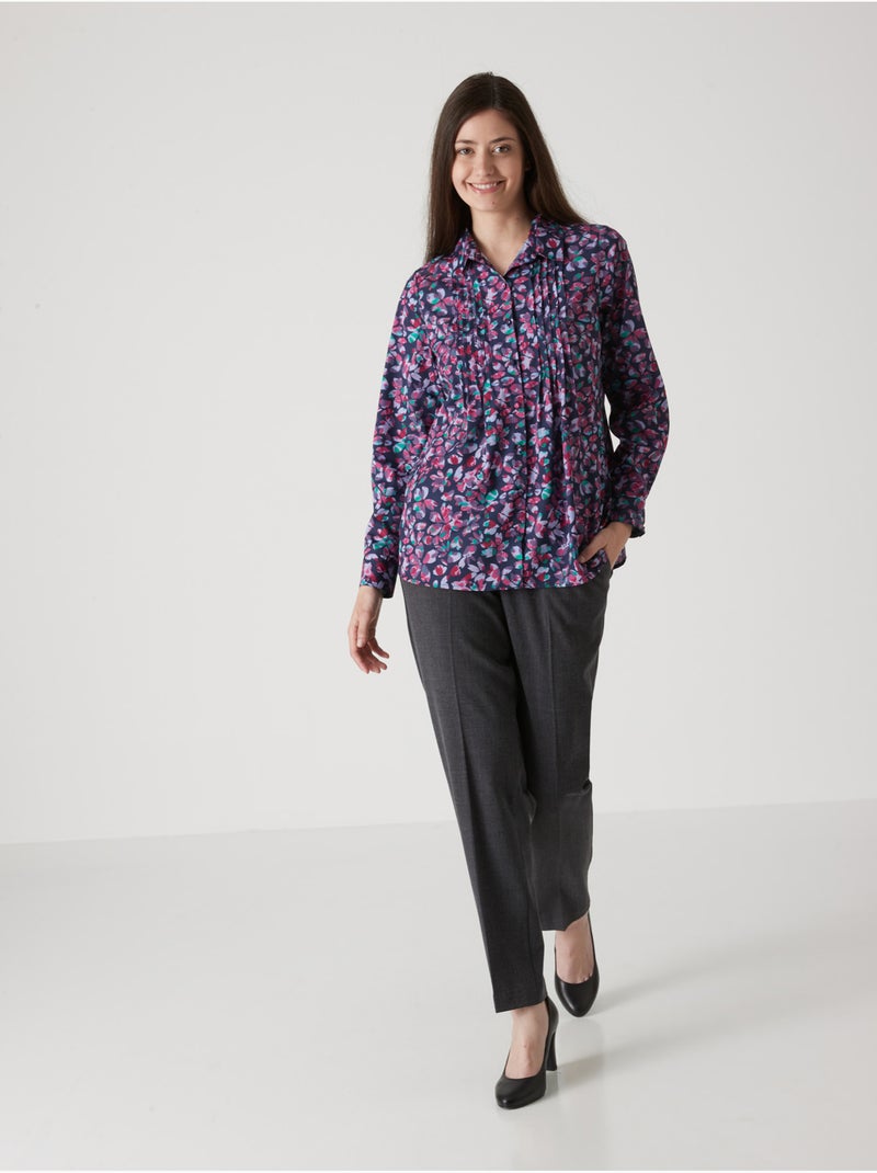Chemisier effet plastron manches longues - DAXON Marine/Multicolore - Kiabi