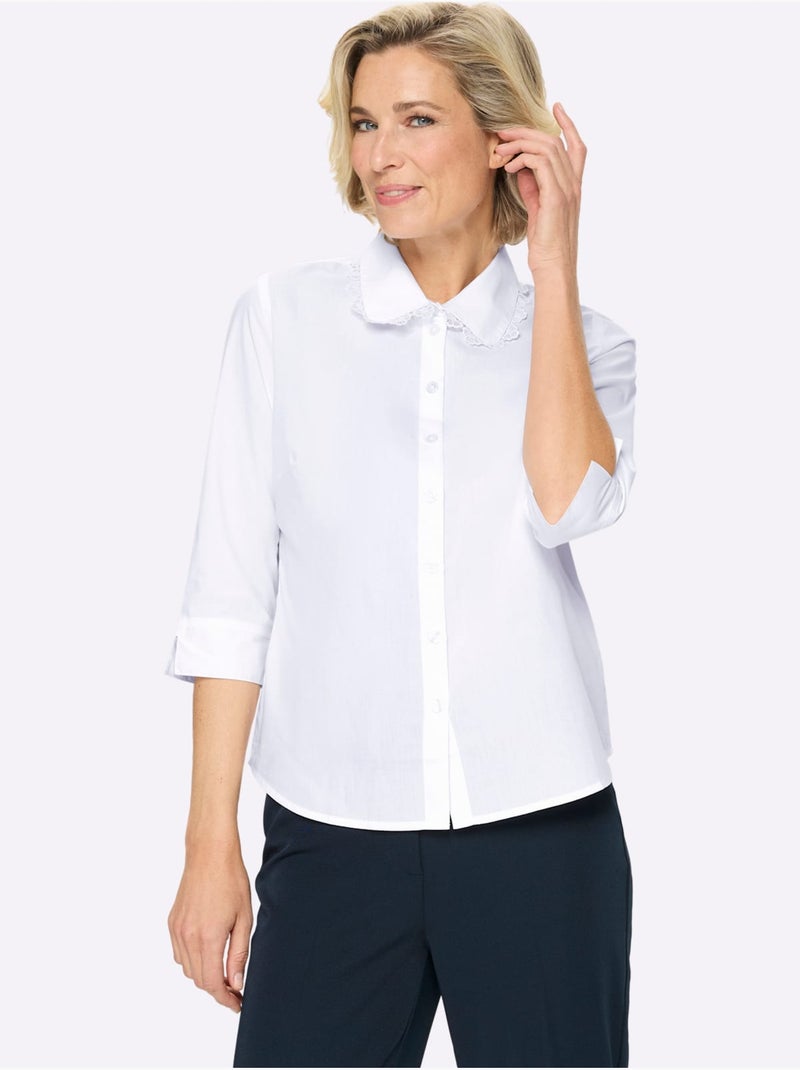 Chemisier empiècement en dentelle - taille standard - moda vilona Ecru - Kiabi