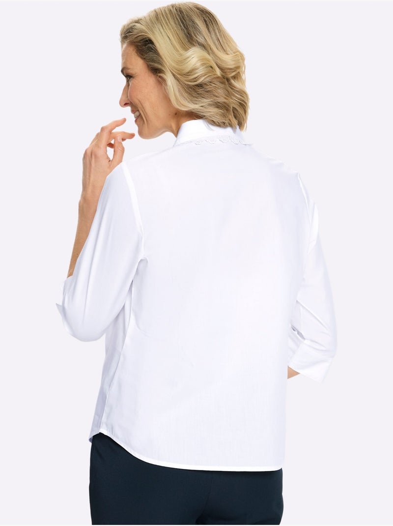 Chemisier empiècement en dentelle - taille standard - moda vilona Ecru - Kiabi