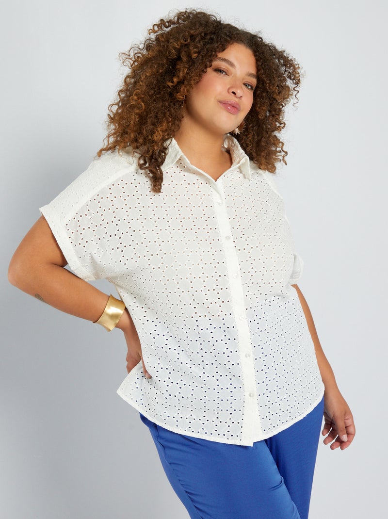 Chemisier en broderie anglaise manches courte blanc - Kiabi