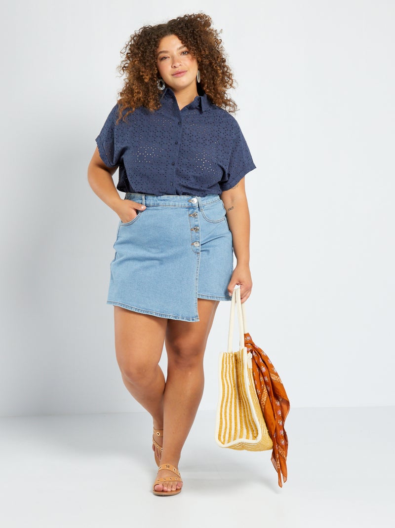 Chemisier en broderie anglaise manches courte Bleu - Kiabi