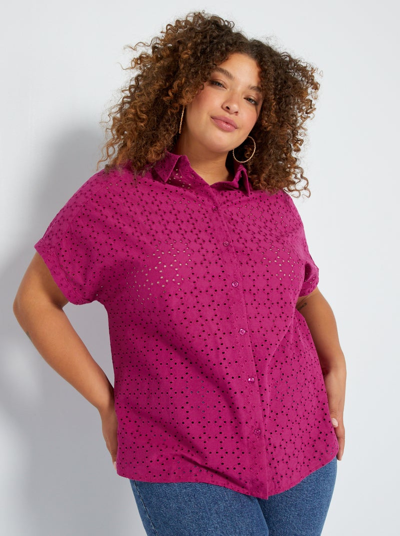 Chemisier en broderie anglaise manches courte fuchsia - Kiabi