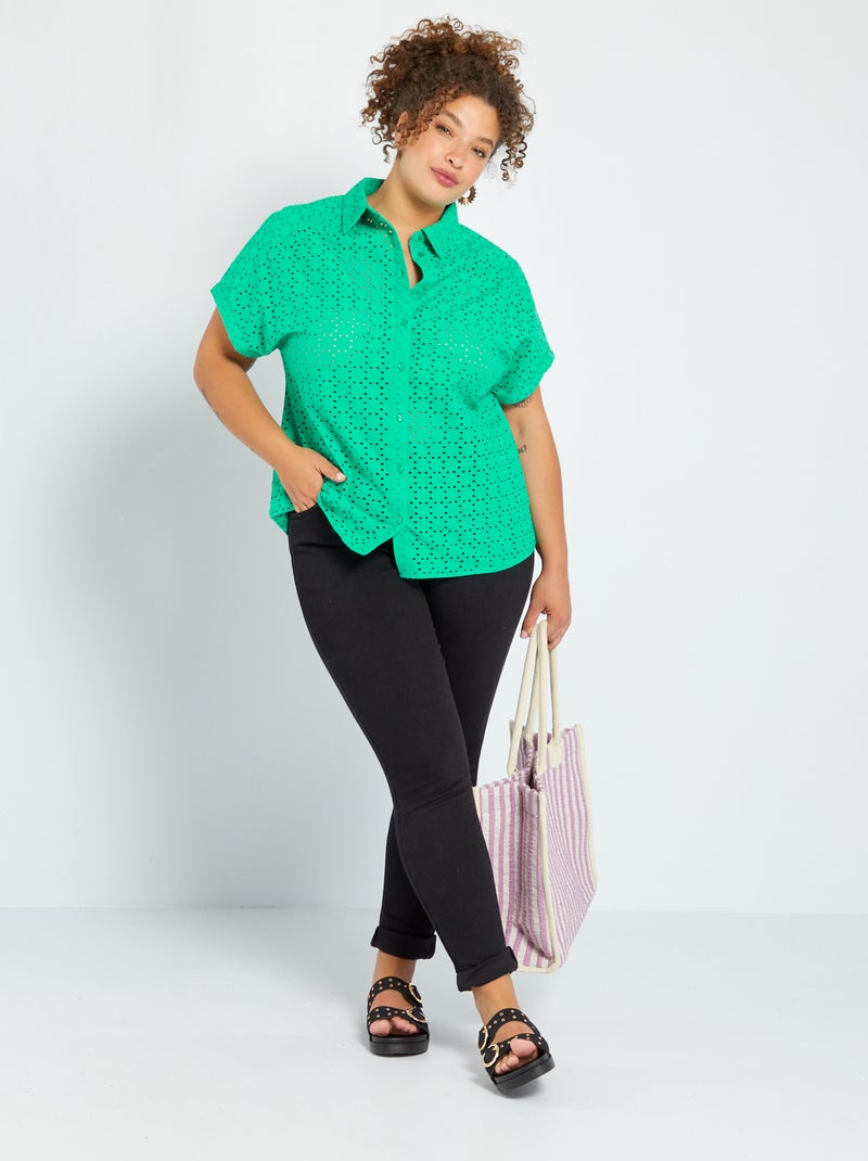 Chemisier en broderie anglaise manches courte Vert - Kiabi