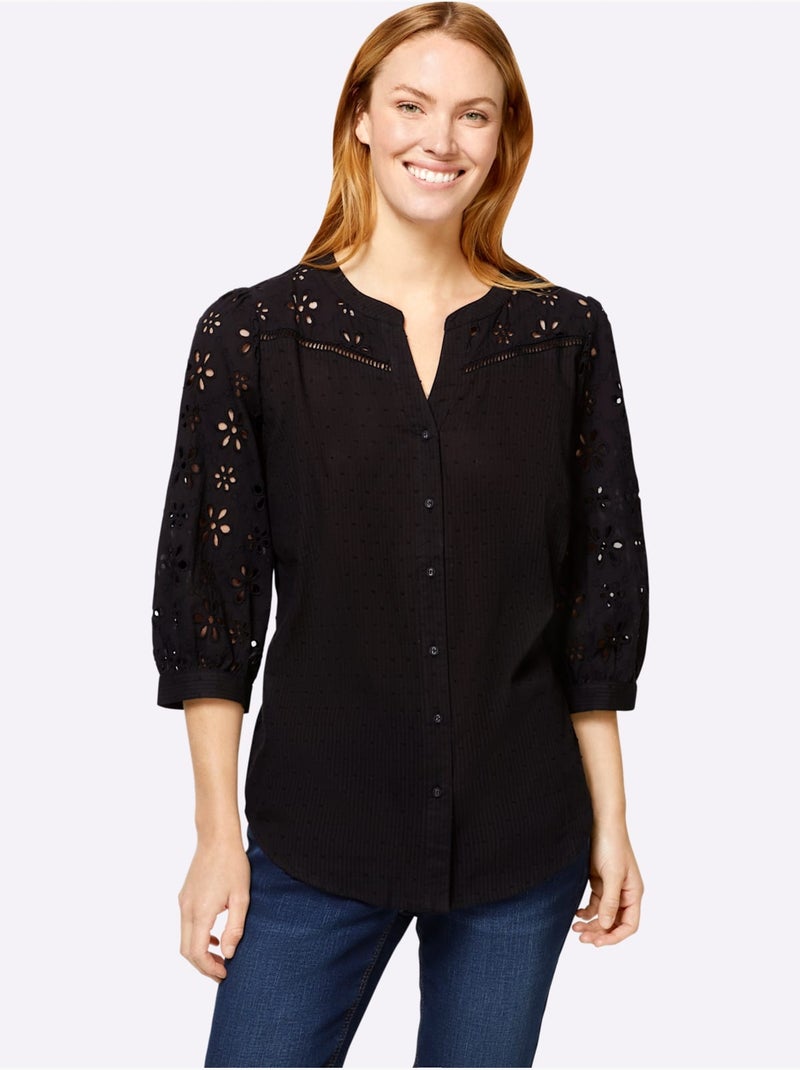 Chemisier En Coton - Taille Standard - Helline Noir - Kiabi