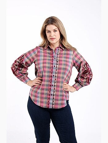 Chemisier en coton à carreaux avec broderies PAPRIKA