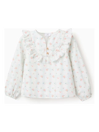 Chemisier en Coton à Carreaux et Fleurs