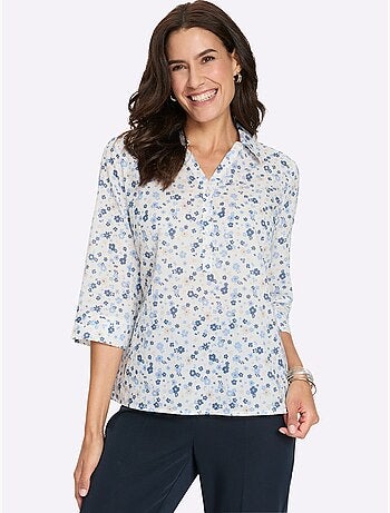 Chemisier en coton à col V ouvert avec motifs floraux - Taille standard - Witt