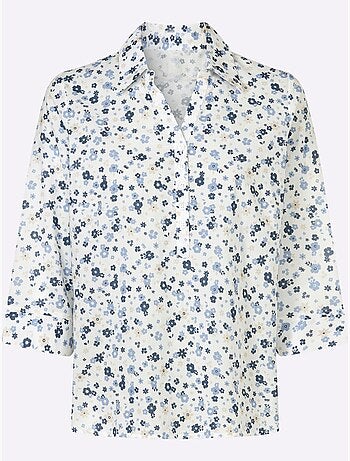 Chemisier en coton à col V ouvert avec motifs floraux - Taille standard - Witt