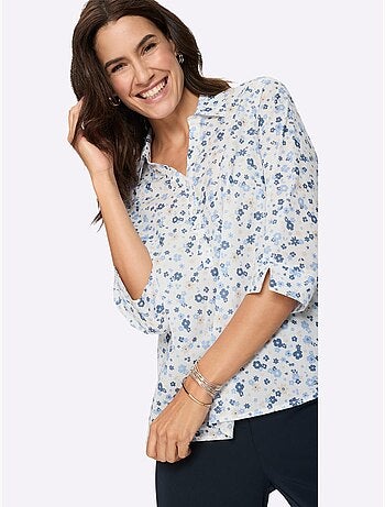 Chemisier en coton à col V ouvert avec motifs floraux - Taille standard - Witt