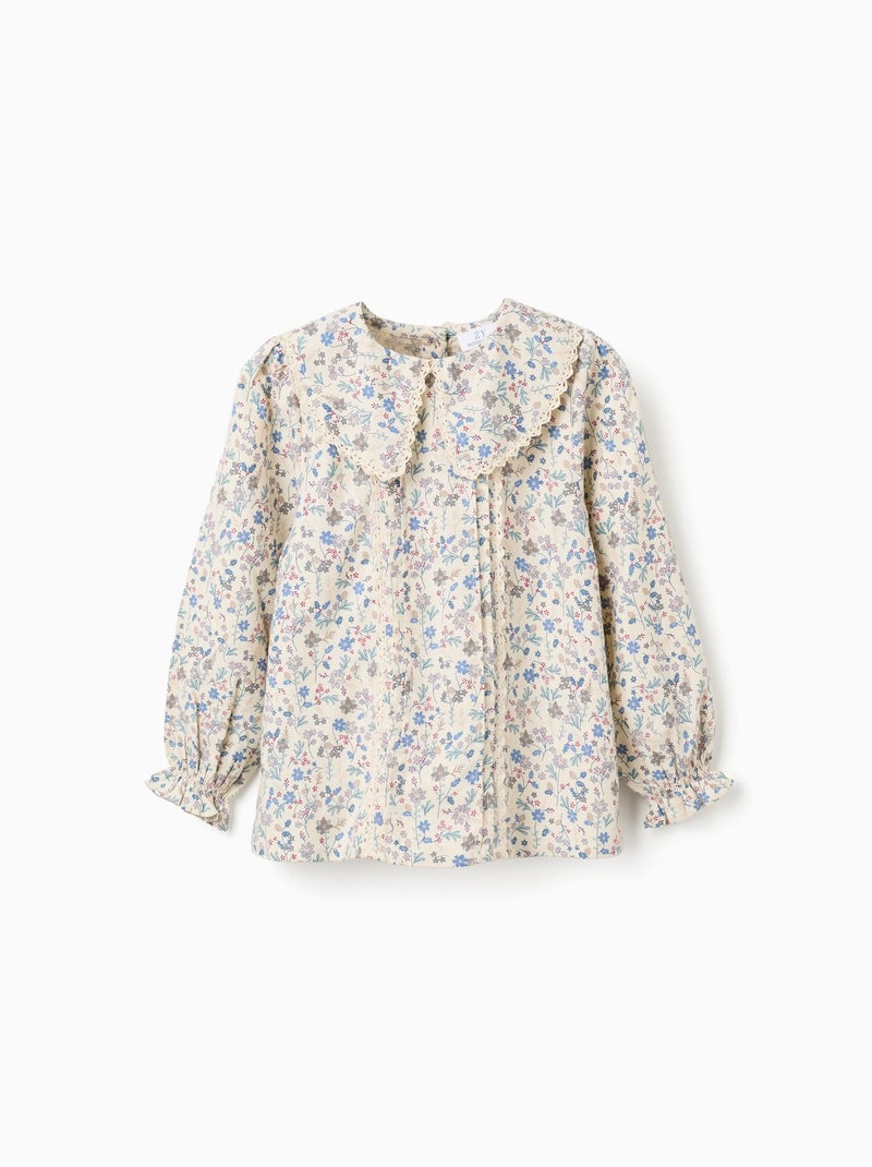 Chemisier en coton à motif floral et broderie B&S Beige clair - Kiabi