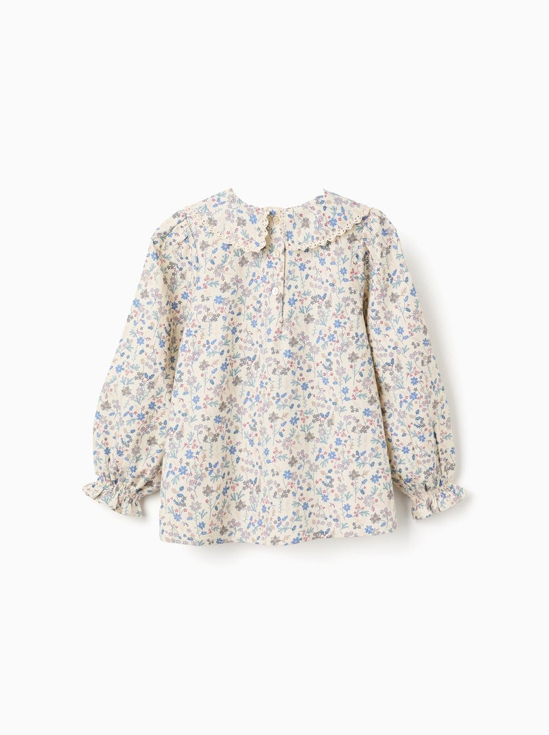 Chemisier en coton à motif floral et broderie B&S Beige clair - Kiabi